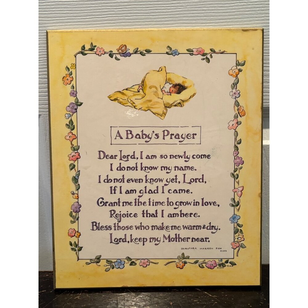 Vintage 1970 "A Babys Prayer" Plaque Artwork By Dorothea Warren Fox Nursery